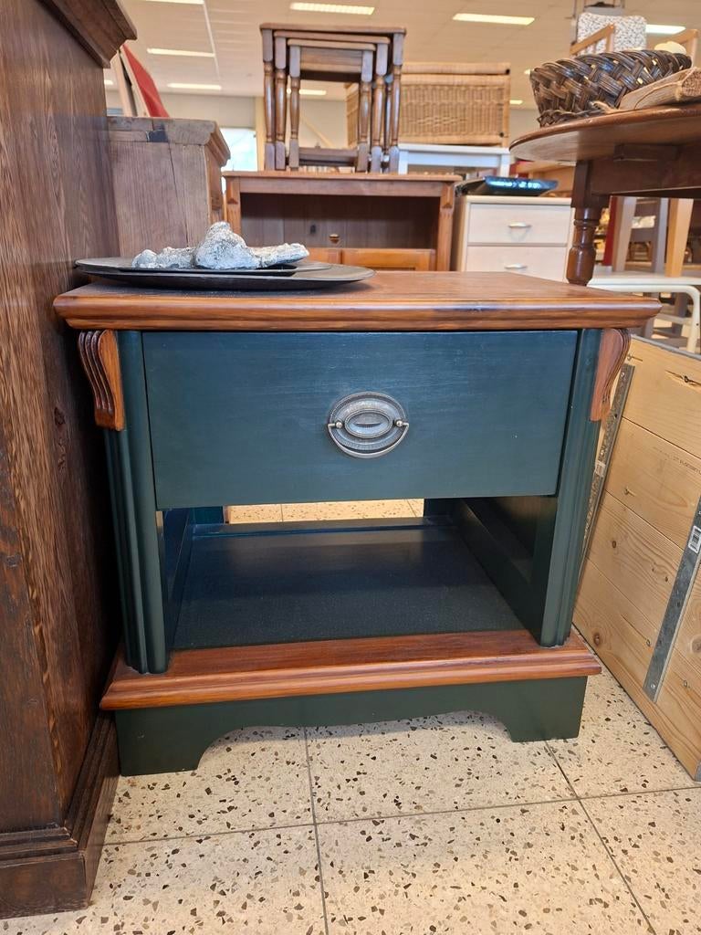 Nachtkastje/Bijzettafel met Lade - Groen/Hout (58x43x55cm), Huis en Inrichting, Tafels | Bijzettafels, Gebruikt, 55 tot 75 cm