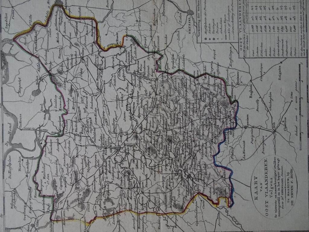 Gravure kaart oost Vlaanderen Gent, Oudenaarde D. Veelwaard, Verzenden, Cartografie, Gravure, Origineel