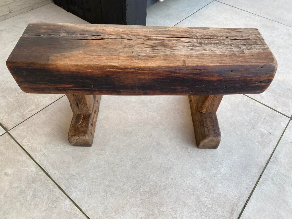 Origineel oud bielzen bankje met onderstel, Antiek en Kunst, Ophalen