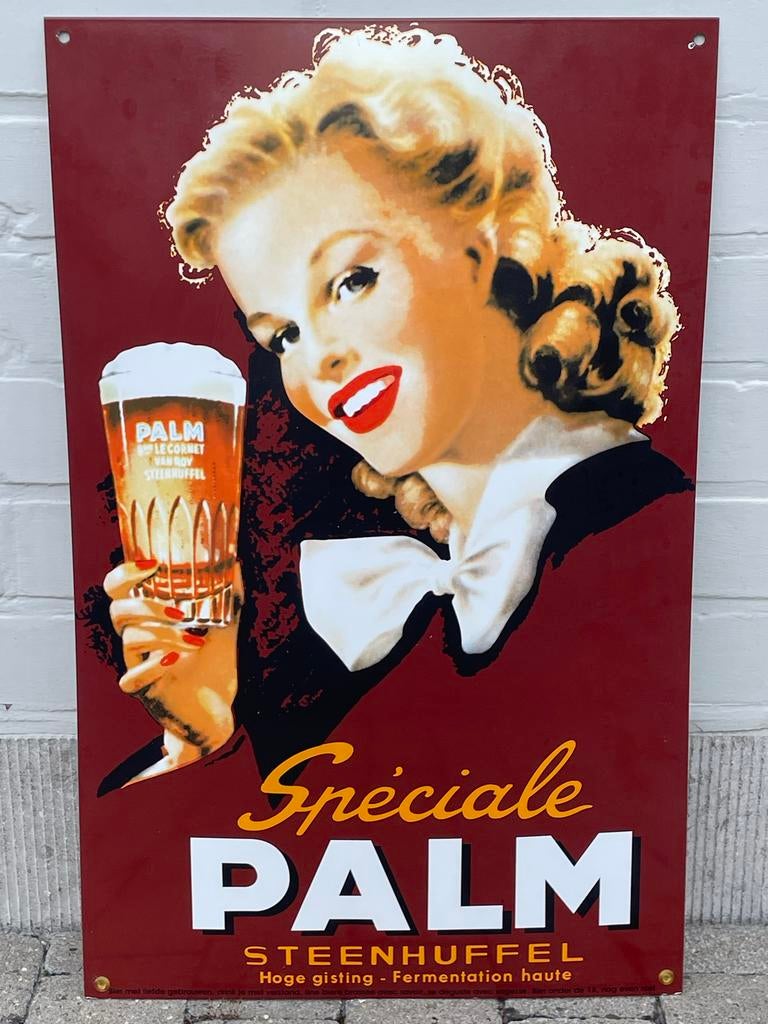 Emaille bord Palm bier, Ophalen of Verzenden