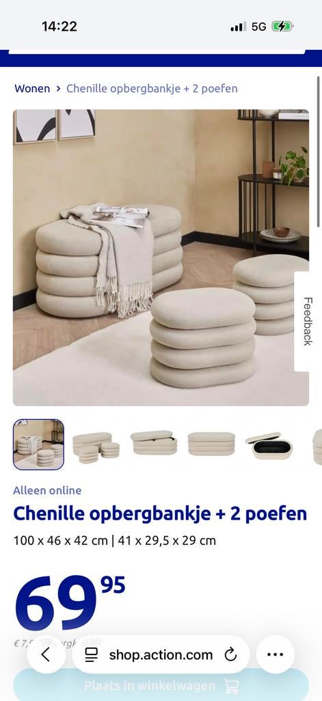 Action opbergbankje + 2 poefen, Ophalen of Verzenden, Zo goed als nieuw