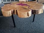 Unieke Epoxy Salontafel - Rond Hout met Paarse Hars, Ophalen, Gebruikt, Rond, 50 tot 100 cm