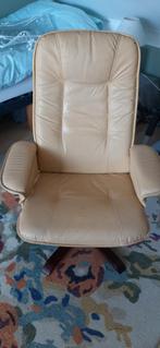 Gele leren draaibare fauteuil, Huis en Inrichting, Ophalen, 75 tot 100 cm, 50 tot 75 cm