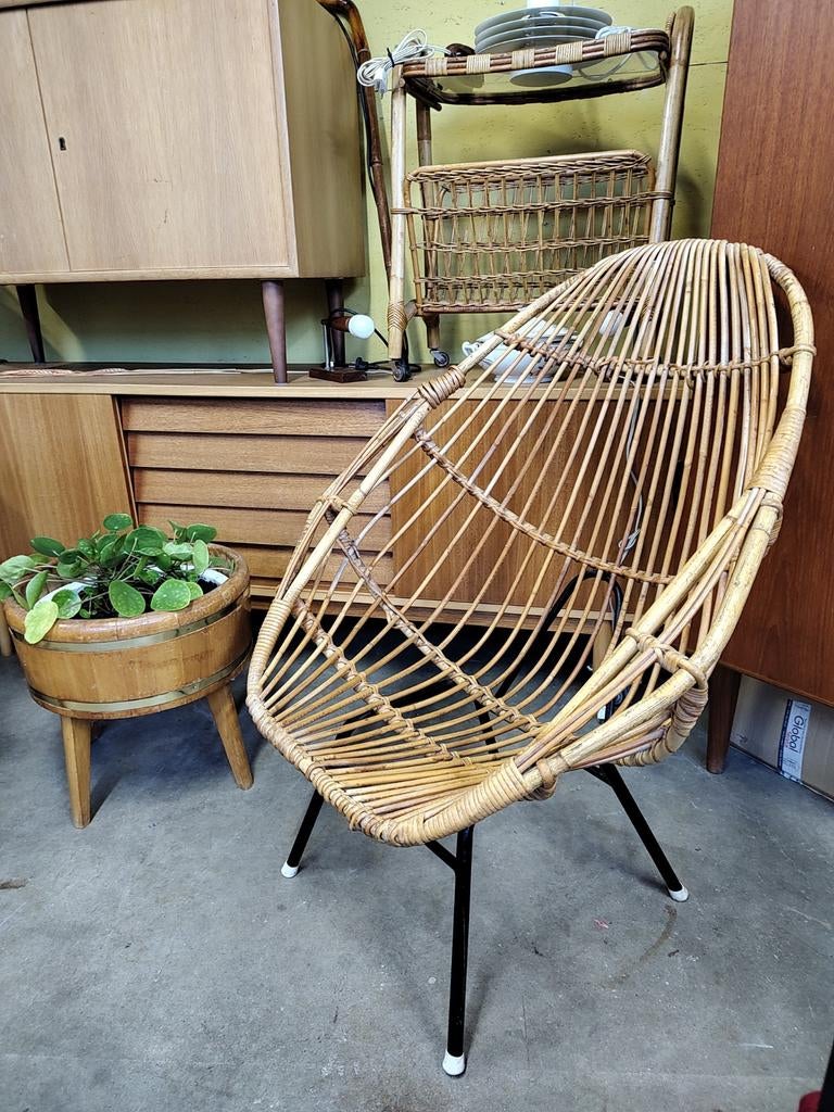 Rotan fauteuil, Huis en Inrichting, Fauteuils, Ophalen, Gebruikt, 75 tot 100 cm, Rohe Noordwolde, vintage chair, Rotan fauteuil