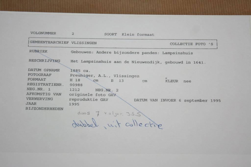 Foto Archief Vlissingen - Lampsinshuis Nieuwendijk 1885, Ophalen of Verzenden, Gelezen