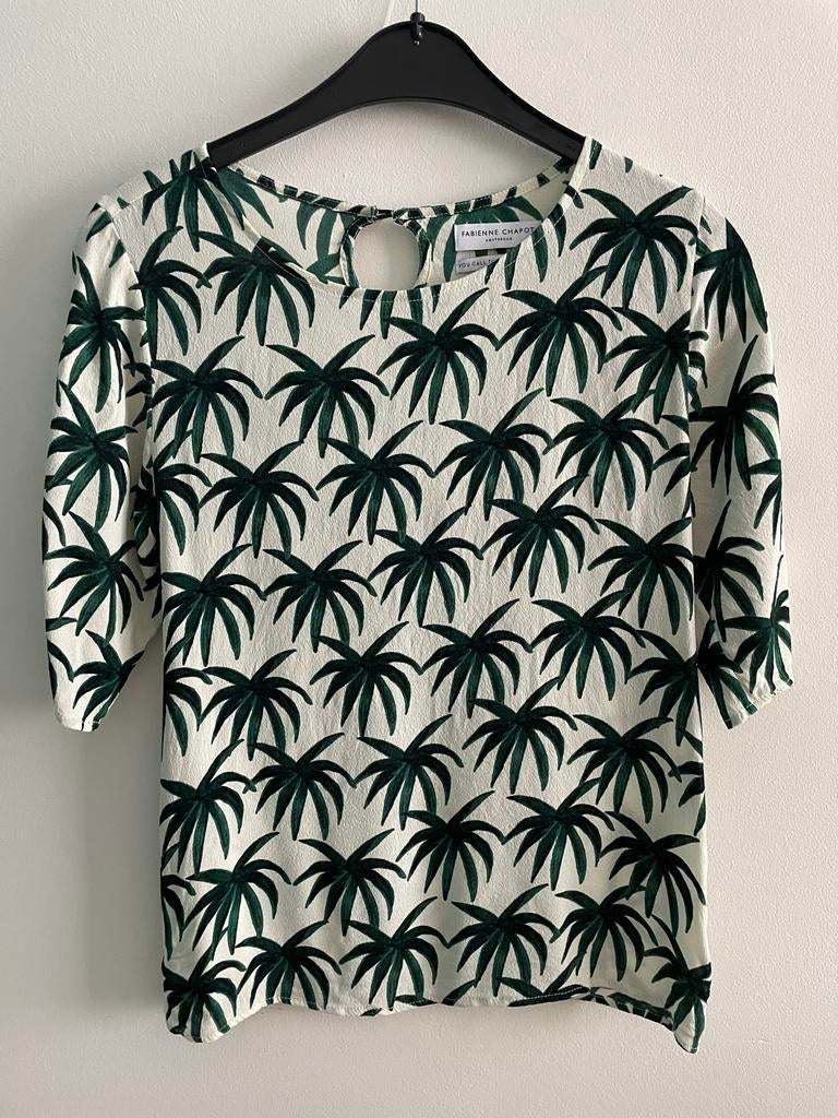Fabienne Chapot top blouse palm leaves XS/36, Wit, Ophalen of Verzenden, Zo goed als nieuw, Korte mouw