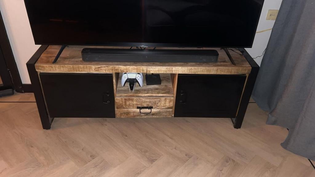 Mangohout tv kast meubel industrieel (Bas Huus), Ophalen, Minder dan 50 cm, 100 tot 150 cm, Zo goed als nieuw
