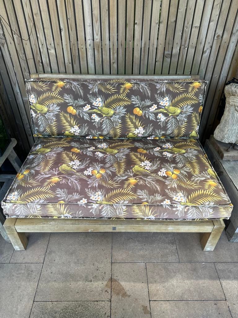 Palletkussens voor twee banken - tropische print, Tuin en Terras, Tuinmeubel-accessoires, Ophalen, Gebruikt