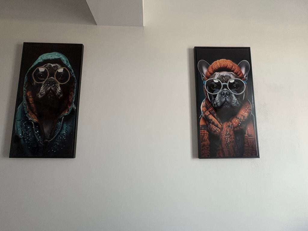 2x Mauro Ferretti’Bad Bully"wanddecoratie bulldog schilderij, Ophalen, Minder dan 50 cm, Zo goed als nieuw, Schilderij