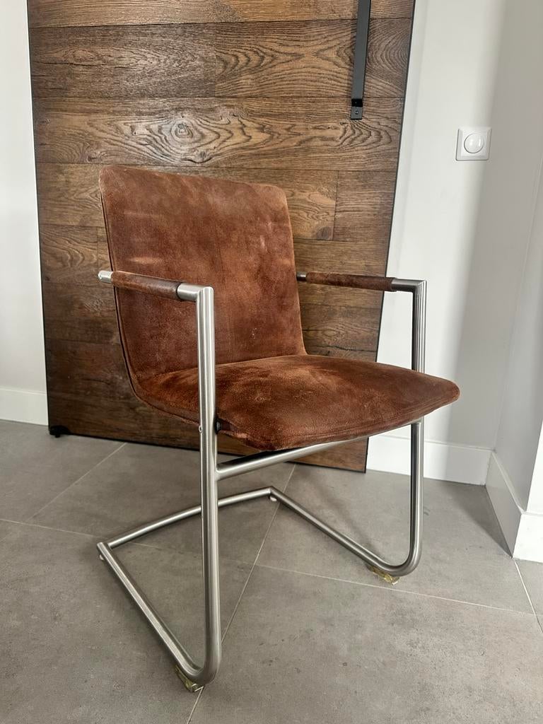 Zes bruin nubuck lederen Henders & Hazel design stoelen, Huis en Inrichting, Stoelen, Ophalen, Nubuck, Bruin, Niet opgegeven