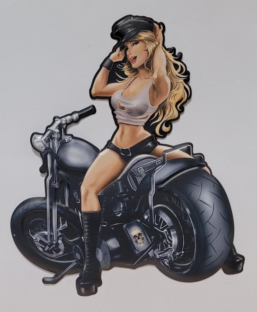 Biker Girl motorcycle motor relief reclamebord van metaal, Huis en Inrichting, Woonaccessoires | Wanddecoraties, Info@deconoord.nl