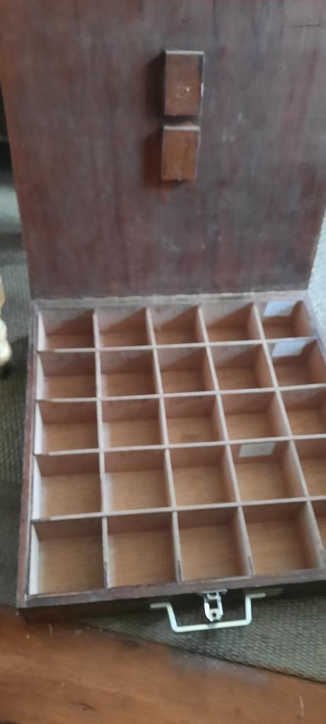 Vintage Houten Opbergdoos met Vakjes, Antiek en Kunst, Curiosa en Brocante, Ophalen of Verzenden