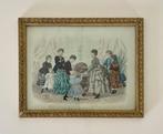 Lithografie La Mode Illustrée vrouwen en kinderen, Verzamelen, Foto's en Prenten, Gebruikt, Ophalen of Verzenden, Voor 1940, Prent