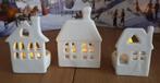 3 Glazed grachten huisjes wit, waxinehouders, Sint/Kerst!, Overige materialen, Wit, Nieuw, Ophalen of Verzenden