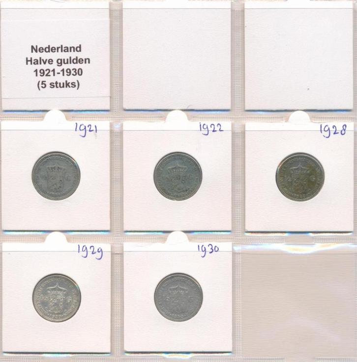 Nederland Set 1/2 Guldenmunten Zilver 1921-1930 (5 stuks), Postzegels en Munten, Munten | Nederland, Setje, ½ gulden, Koningin Wilhelmina