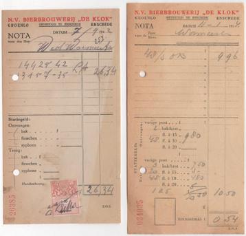 N.V. Bierbrouwerij "De Klok" - Groenlo - 2 oude nota's beschikbaar voor biedingen