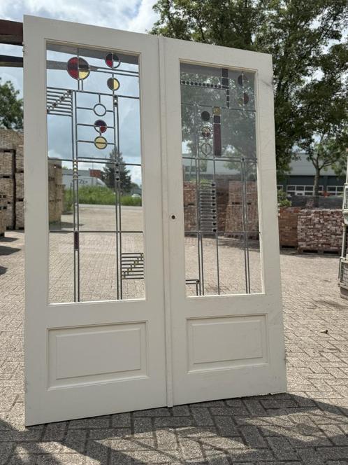 Set openslaande deuren met glas in lood 210x150cm., Antiek en Kunst, Curiosa en Brocante, Ophalen