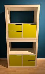 (Boeken)kast Kallax wit met 6 lades limoengroen, Huis en Inrichting, Kasten | Boekenkasten, Ophalen, 50 tot 100 cm, Zo goed als nieuw