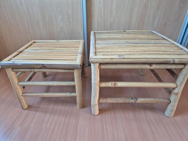 2 Bamboo Bijzettafeltjes Intratuin - Ronde Modellen, Huis en Inrichting, Tafels | Bijzettafels, Gebruikt, Rond, Minder dan 45 cm