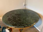 Ronde mahonie eettafel met groen marmer blad uit Indonesië, Ophalen, Gebruikt, Overige materialen, Rond