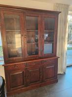 Massief Houten Vitrine / Buffet Kast, Ophalen, Eikenhout, 200 cm of meer, Klassiek