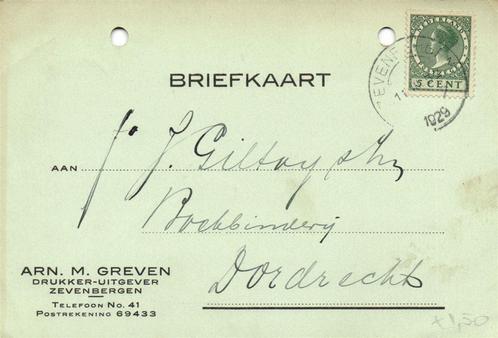 Arn. M. Greven, Zevenbergen - 03.1929 - briefkaart, Postzegels en Munten, Brieven en Enveloppen | Nederland, Briefkaart, Ophalen of Verzenden