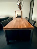 Massief Notenhouten Eettafel met RVS Poten - 200x95 cm, Ophalen, Strak modern, Gebruikt, 50 tot 100 cm