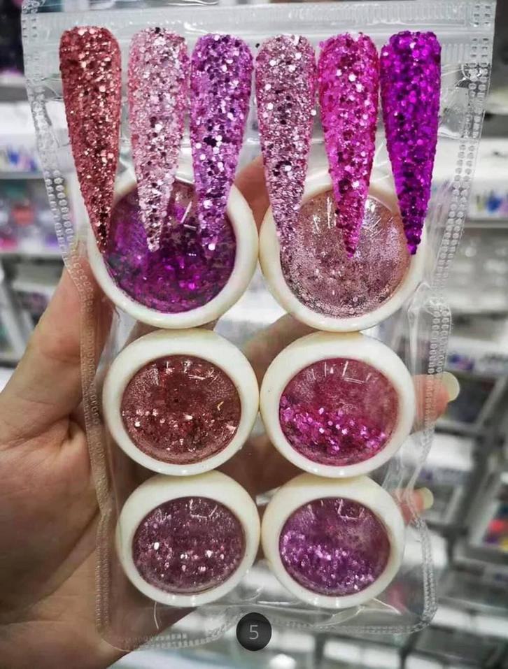 6 stuks glitter potjes voor nagels/nailart/nagelstyliste., Sieraden, Tassen en Uiterlijk, Uiterlijk | Cosmetica en Make-up, Nieuw