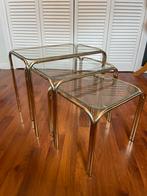 Goud glazen salontafels, Huis en Inrichting, Tafels | Salontafels, Ophalen, Rond, 50 tot 100 cm, Minder dan 50 cm