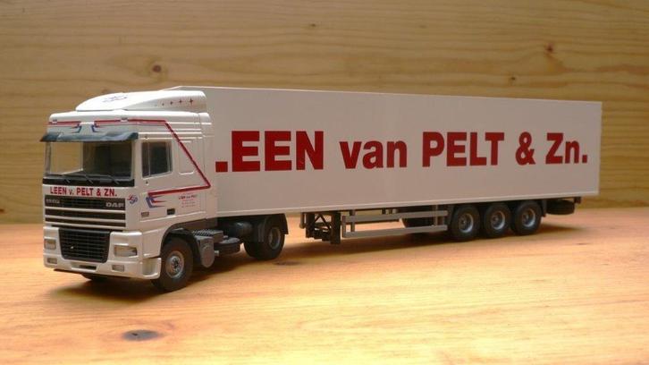 Tekno NL. Daf XF + oplegger Leen van Pelt Sprang Capelle., Hobby en Vrije tijd, Modelauto's | 1:50, Gebruikt, Bus of Vrachtwagen