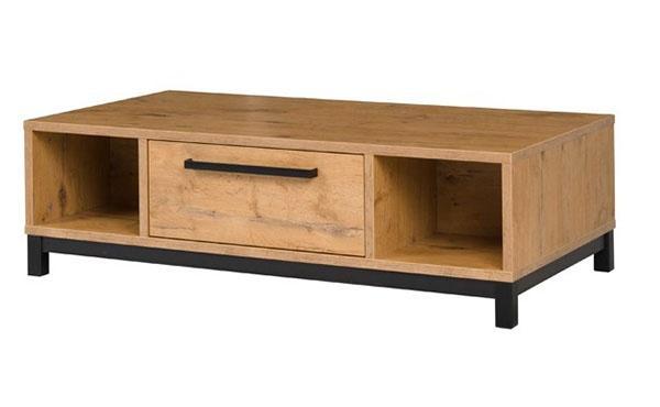 Salontafel met lade industrieel hout/zwart Haco (nieuwstaat), Huis en Inrichting, Tafels | Salontafels, Zo goed als nieuw, Minder dan 50 cm