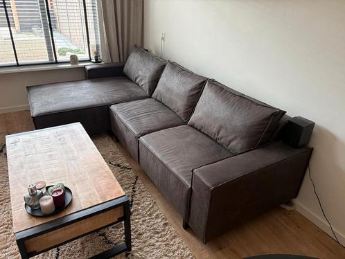 Donker bruin/grijze Loungebank, Huis en Inrichting, Banken | Bankstellen, Zo goed als nieuw, Hoekbank, Vierpersoons of meer, 250 tot 300 cm