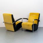 2x Leolux Scylla - Hoge Rug gele stof/zwarte zijkant, Huis en Inrichting, Fauteuils, Ophalen of Verzenden, Zo goed als nieuw