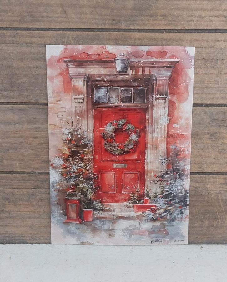 Vintage look kerst-kaart deur versierd in kerstsfeer, Verzamelen, Ansichtkaarten | Themakaarten, Ongelopen, 1980 tot heden, Feest(dag)