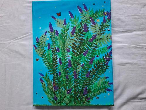 Zelfgemaakt schilderij van een vlinderstruik, Antiek en Kunst, Kunst | Overige Kunst, Ophalen of Verzenden