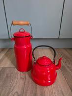 Vintage rode emaille ketel & melkbus – Retro rood, Ophalen of Verzenden