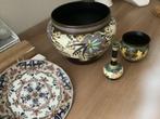 Grote Goudse (bloem)pot+kleinbloempot+kleine vaasje+wandtege, Antiek en Kunst, Ophalen