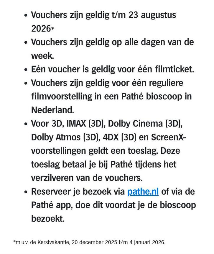 Pathe bioscoop tickets, Tickets en Kaartjes, Kortingen en Cadeaubonnen, Drie personen of meer, Cadeaubon