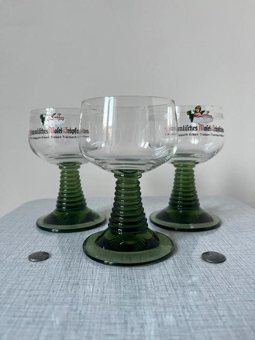 Set van 3 vintage moezel glazen, 11x6,5cm. Wijn boho retro, Verzamelen, Glas en Borrelglaasjes, Gebruikt, Overige typen, Verzenden