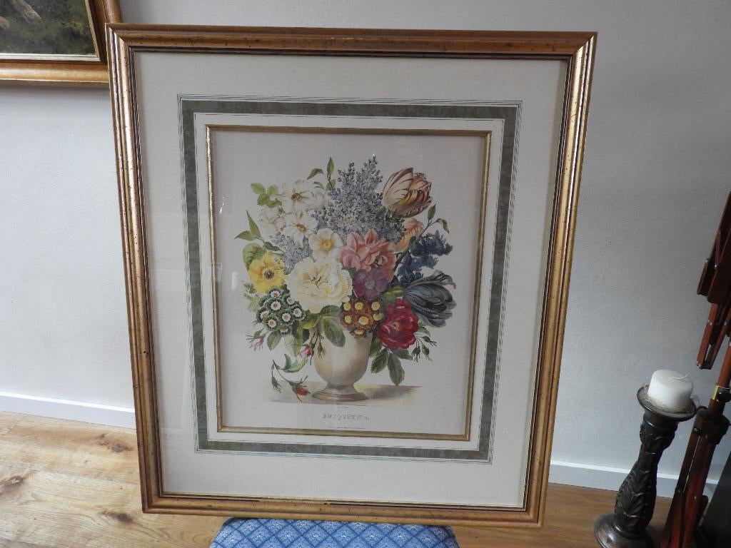 Prent bloemstilleven - Jean François Le Villain, Huis en Inrichting, Woonaccessoires | Schilderijen, Tekeningen en Foto's, Ophalen