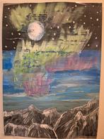 Poster schilderij acryl heelal universum maan bergen, Antiek en Kunst, Ophalen of Verzenden