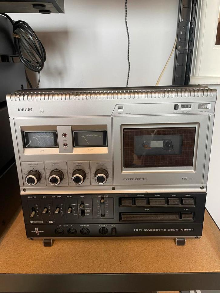 Philips N2521 Cassettedeck - Vintage!, Audio, Tv en Foto, Cassettedecks, Enkel, Philips, Tape counter, Ophalen