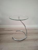 Bijzettafel met glazen blad, Huis en Inrichting, Tafels | Bijzettafels, Overige materialen, Minder dan 55 cm, Rond, Zo goed als nieuw