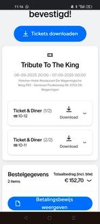 Tickets Tribute to the king 6 sept 2025 met diner, Tickets en Kaartjes, Twee personen, Overige soorten, Overige typen