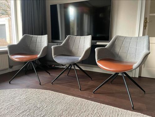 Zuiver Doulton eetkamerstoelen 3 stuks, Huis en Inrichting, Stoelen, Gebruikt, Drie, Leer, Stof, Grijs, Ophalen
