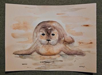 Originele Aquarel van zeehond (A4 formaat)  beschikbaar voor biedingen