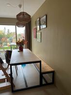 Eetkamerbank met stalen frame - zelfgemaakt, Antiek en Kunst, Ophalen