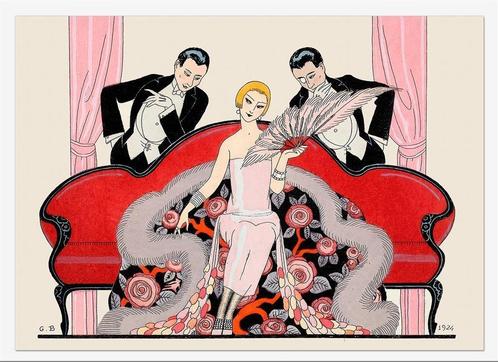 Fashion Poster Art Deco Barbier Poster Affiche, Antiek en Kunst, Kunst | Tekeningen en Foto's, Verzenden