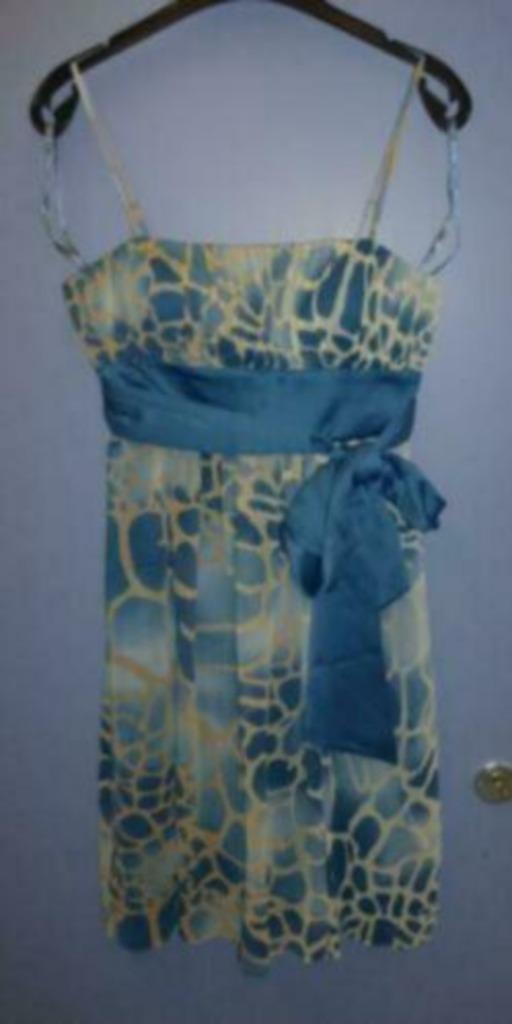 Max and Cleo jurk blauw /beige patroon met bl. band XS 30820, Kleding | Dames, Jurken, Zo goed als nieuw, Maat 34 (XS) of kleiner