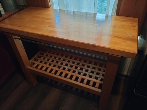 Massief houten keukentafel / werkbank – stevig en stijlvol, Huis en Inrichting, Tafels | Sidetables, Gebruikt, 50 tot 75 cm, 100 tot 150 cm
